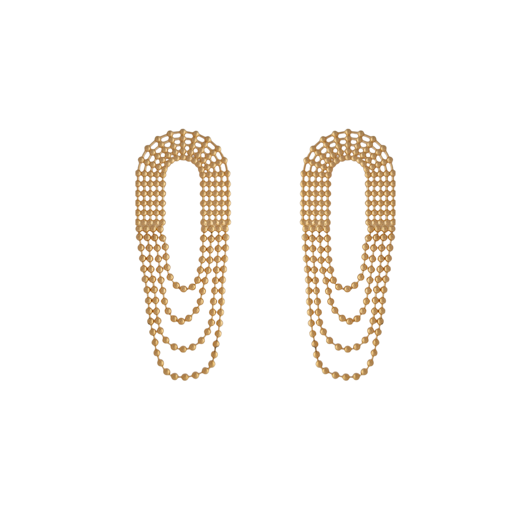 Gold Statement Earrings with ball chain fringe by Mcristals